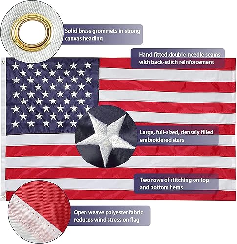 Miniatura 2 de Bandera estadounidense con mástil para casa, asta de bandera negra de 6 pies con soporte montado en la pared y bandera estadounidense bordada,