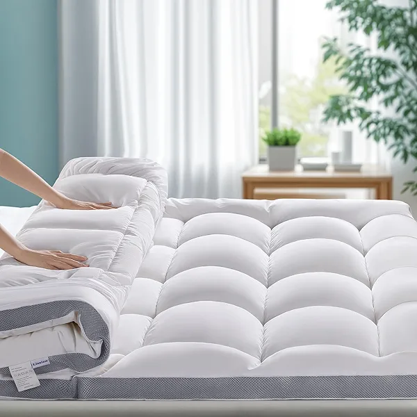 LIANLAM Memory Foam Mattress Pad Queen with Breathable Air Mesh Sides,1200GSM Ergonomic Mattress Pad for Back Pain, Extra Thick Cooling Pillow Top with 6"-18" Deep Pocket(60"x80")