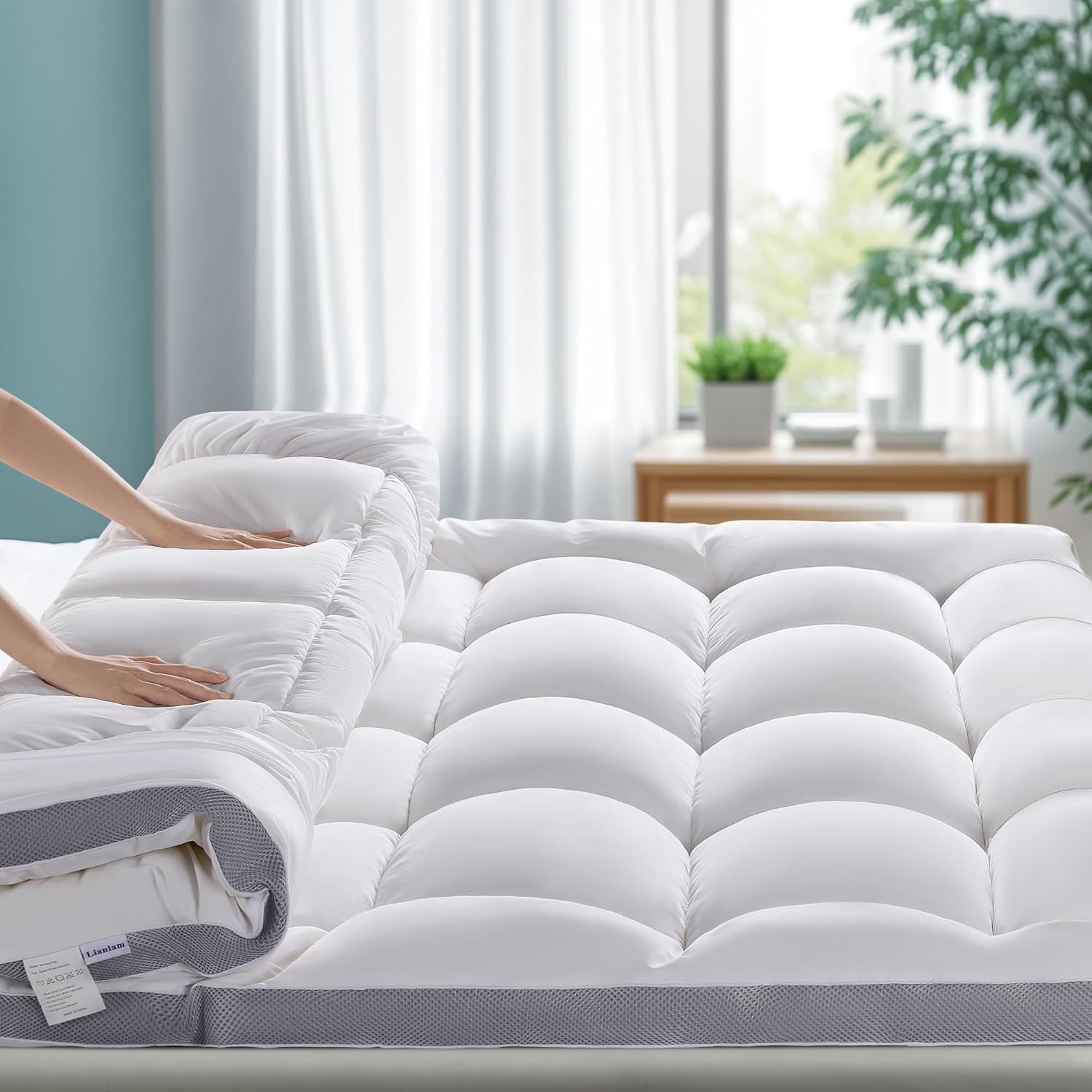 LIANLAM Mattress Topper - Extra Firm Support Pillow Top Mattress Pad Cover Gel-Infused Memory Foam for Back Pain