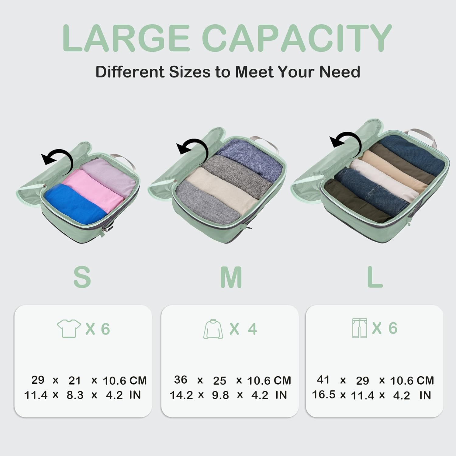 Cipway Compression Packing Cubes, Ultralight Luggage Organizer Bags, Travel Essentials for Carry on Suitcase (3 Piece,Sage Green) - Image 5