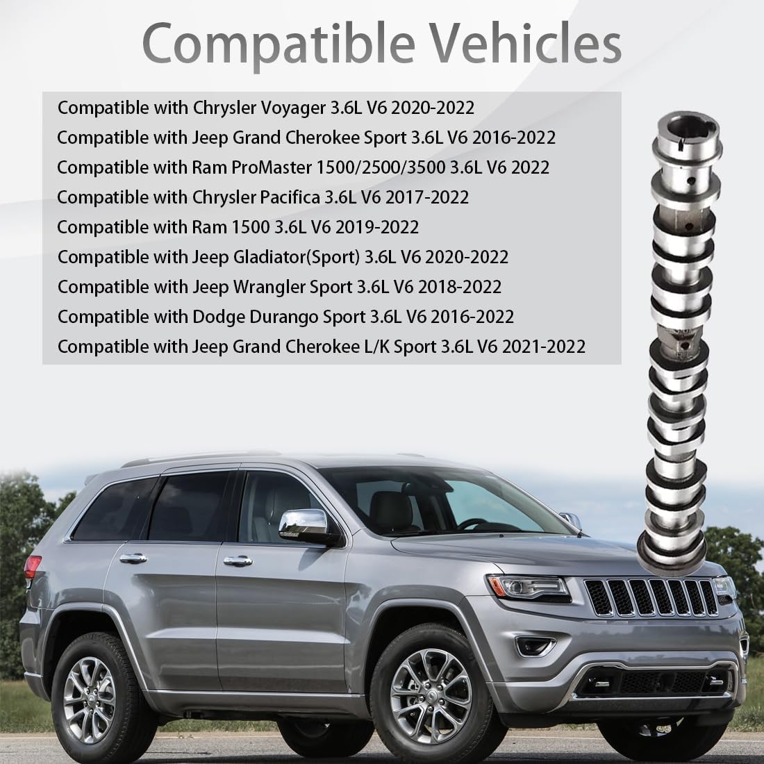 Right Side Intake Camshaft Compatible with Chrysler Pacifica Voyager Dodge Durango Jeep Grand Cherokee Wrangler Gladiator Ram 1500 Right Intake Camshaft Replacement for 5047913AD 05047913AD