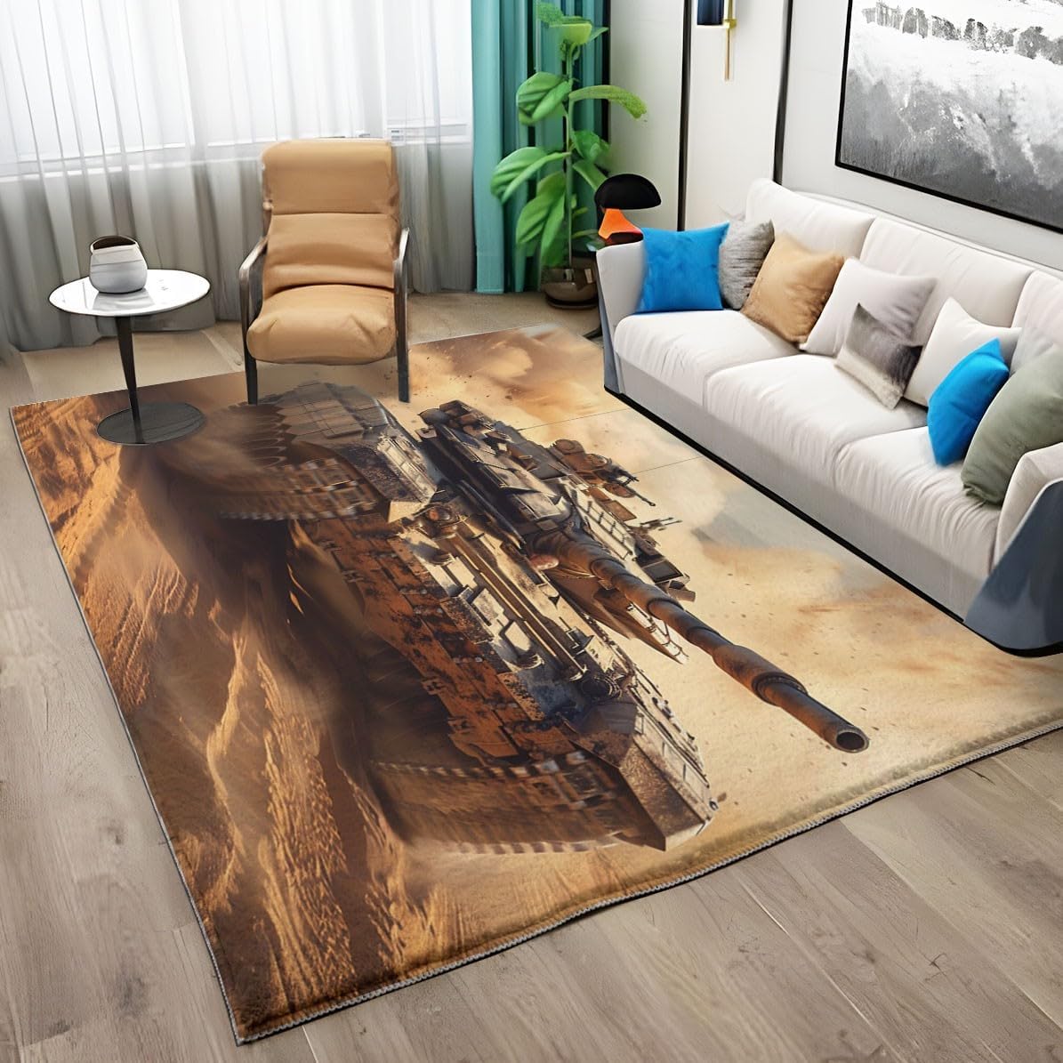 Generic Military Vehicl Tanke Camouflage Yellow Area Rug 2x3, Soft Non-Slip Large Living Room Rug, Machine Washable Modern Geometric Bedroom Rug, Mat Carpet for Sofa Kitchen Dining Kids Room