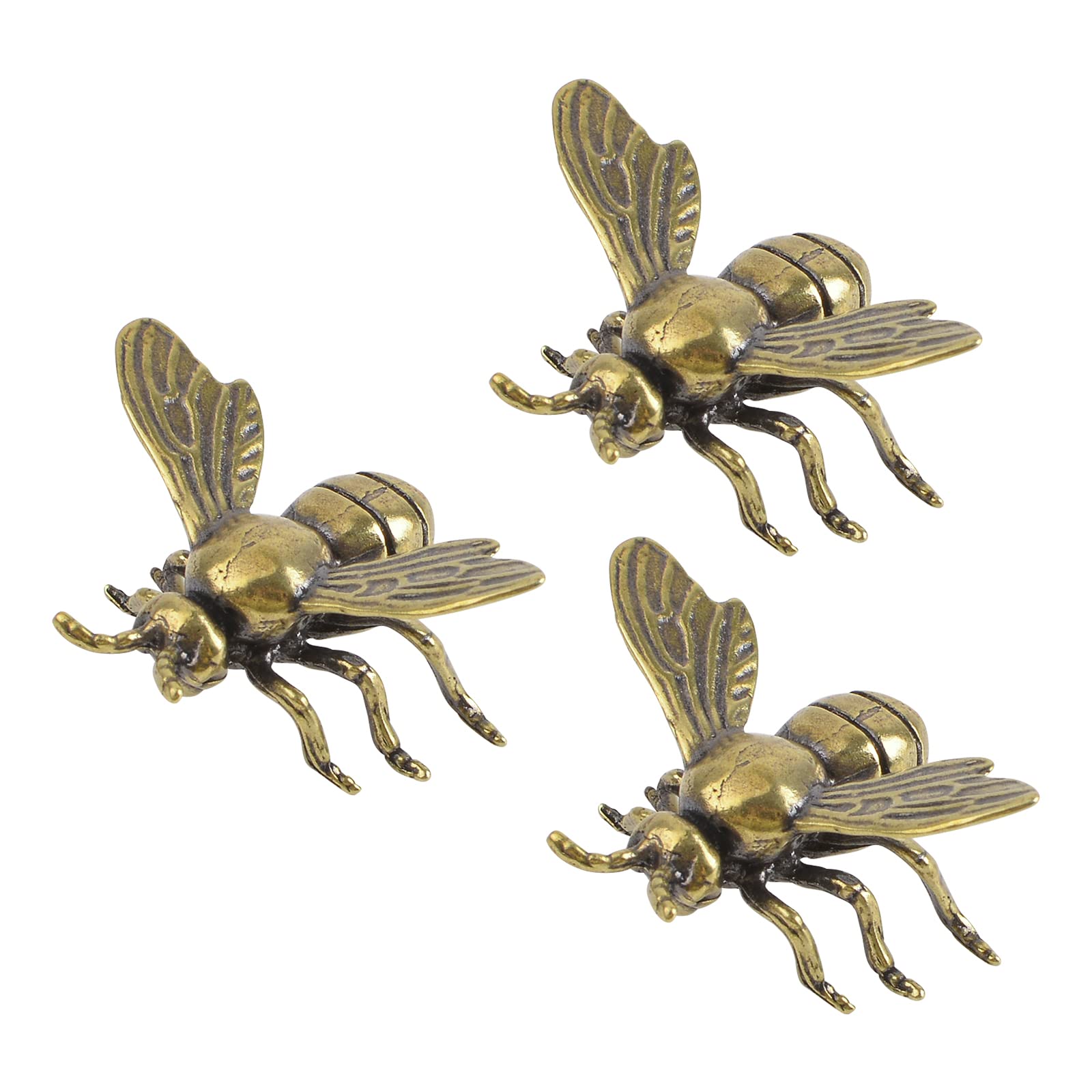 Mini Bee Sculpture, 3 Pieces Golden Bee Figurines, Vintage Brass Bee Statues Desk Ornament, Decorative Brass Animal Ornament for Home Decoration