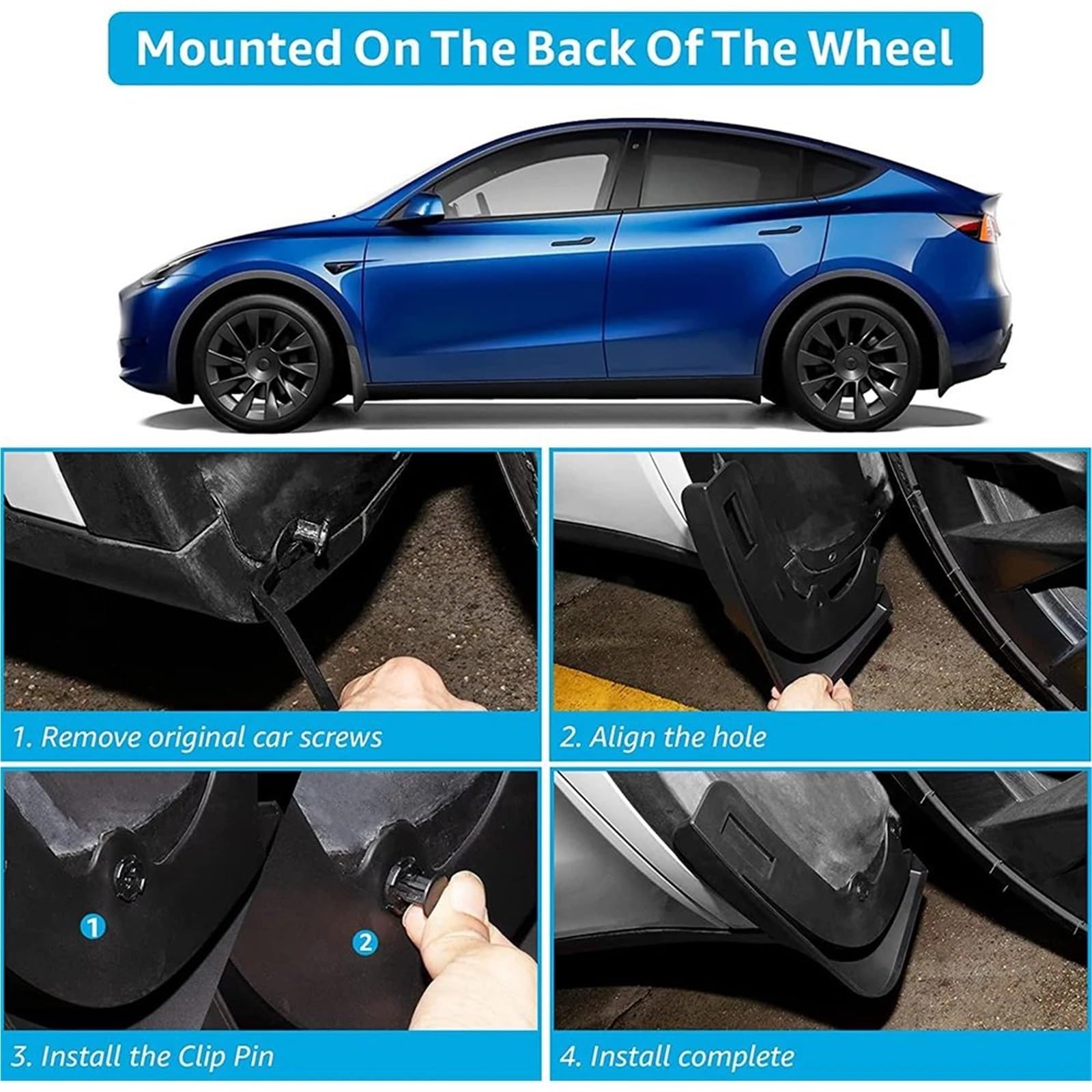 Pasuje do modelu Tesla Y Juniper 2020-2024 2025 błotniki błotnik bez wiercenia bez taśmy Chlapacze samochodowe(Model Y Matte Black)