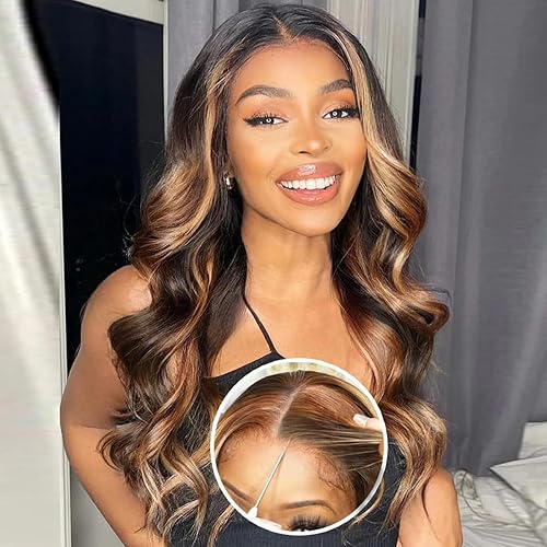 Pelucas listas para usar, cabello humano sin pegamento, 4 x 4, con cierre de encaje, peluca ondulada P1B30, peluca frontal de encaje degradado, sin