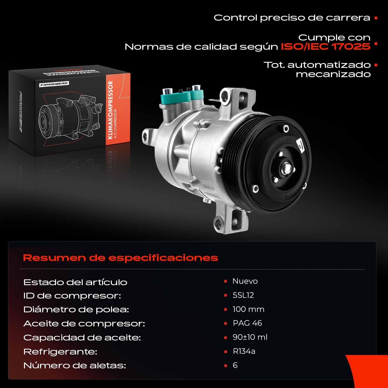 Frankberg Compresor de aire acondicionado Sistemas de aire acondicionado con embrague Diesel Compatible con Serie 3 E90 E91 Serie 1 E87 Replace# 64526935613incl. aceite premezclado