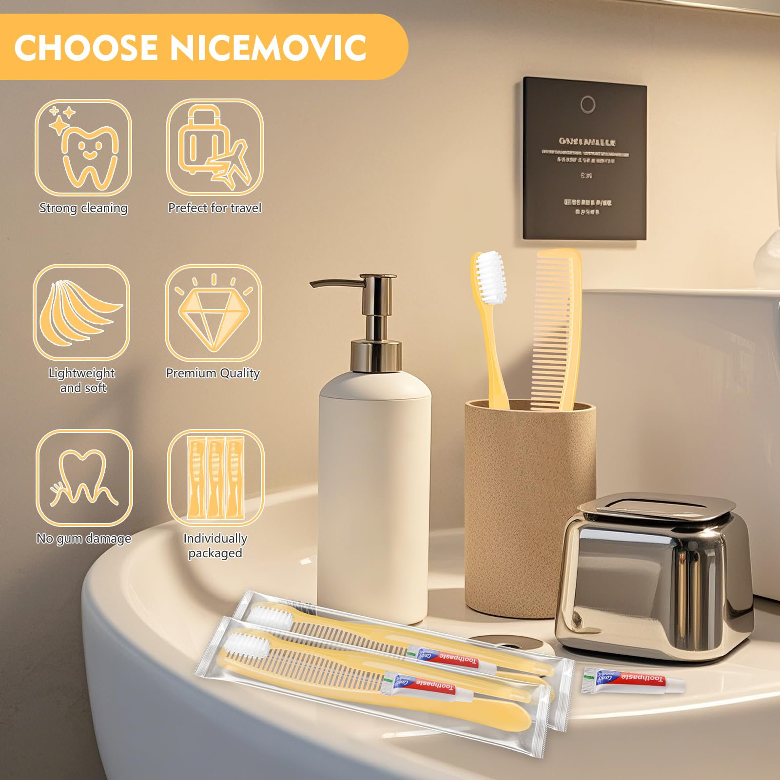 NICEMOVIC Confezione da 150 spazzolini da denti usa e getta, con dentifricio e pettine, formato da viaggio, set di dentifricio per la cura dei senzatetto, forniture per la cura dei senzatetto