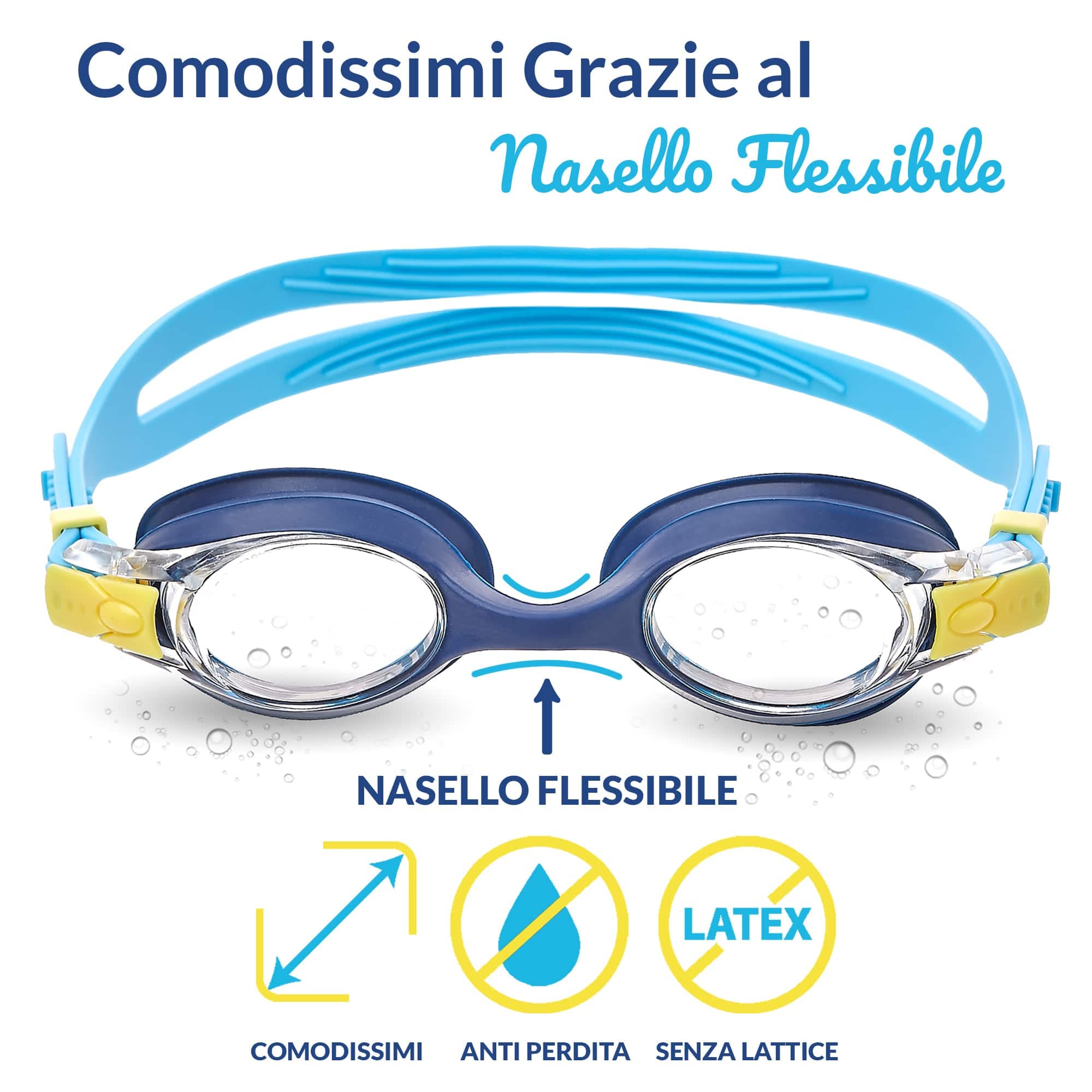Limmys Occhialini da Nuoto Bambini 3–12 Anni – Anti-Appannamento, Senza Perdite, Protezione UV400, Senza Tirare i Capelli, Regolazione Rapida, Resistenti al Cloro, Custodia Inclusa