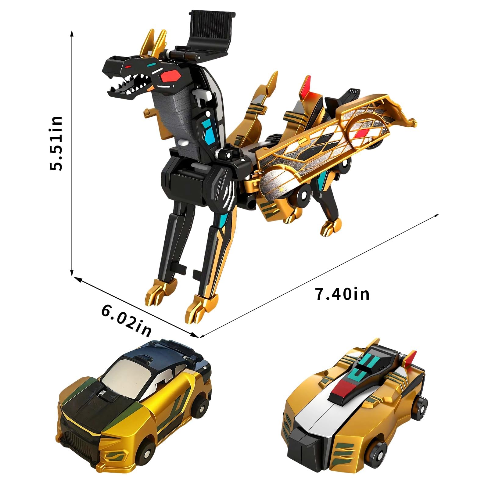 Magnetic Transforming Car,2 In 1 Collision Deformation Cars,Collision Transforming Dinosaur Car Toy,Magnetic Cars Transformer Toys,Car Toys for 2 3 4 5 6 7 8 Years Old Boys and Girls Kids (Gold) - Image 2