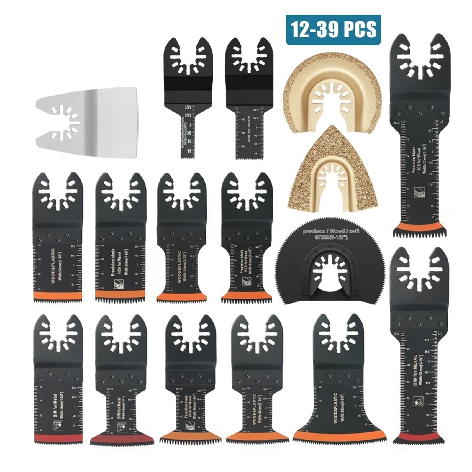 Kit de hojas sierra oscilantes dientes, 10-39 Uds., cuchillas multiherramienta con borde for madera y PVC(30Pcs Set)