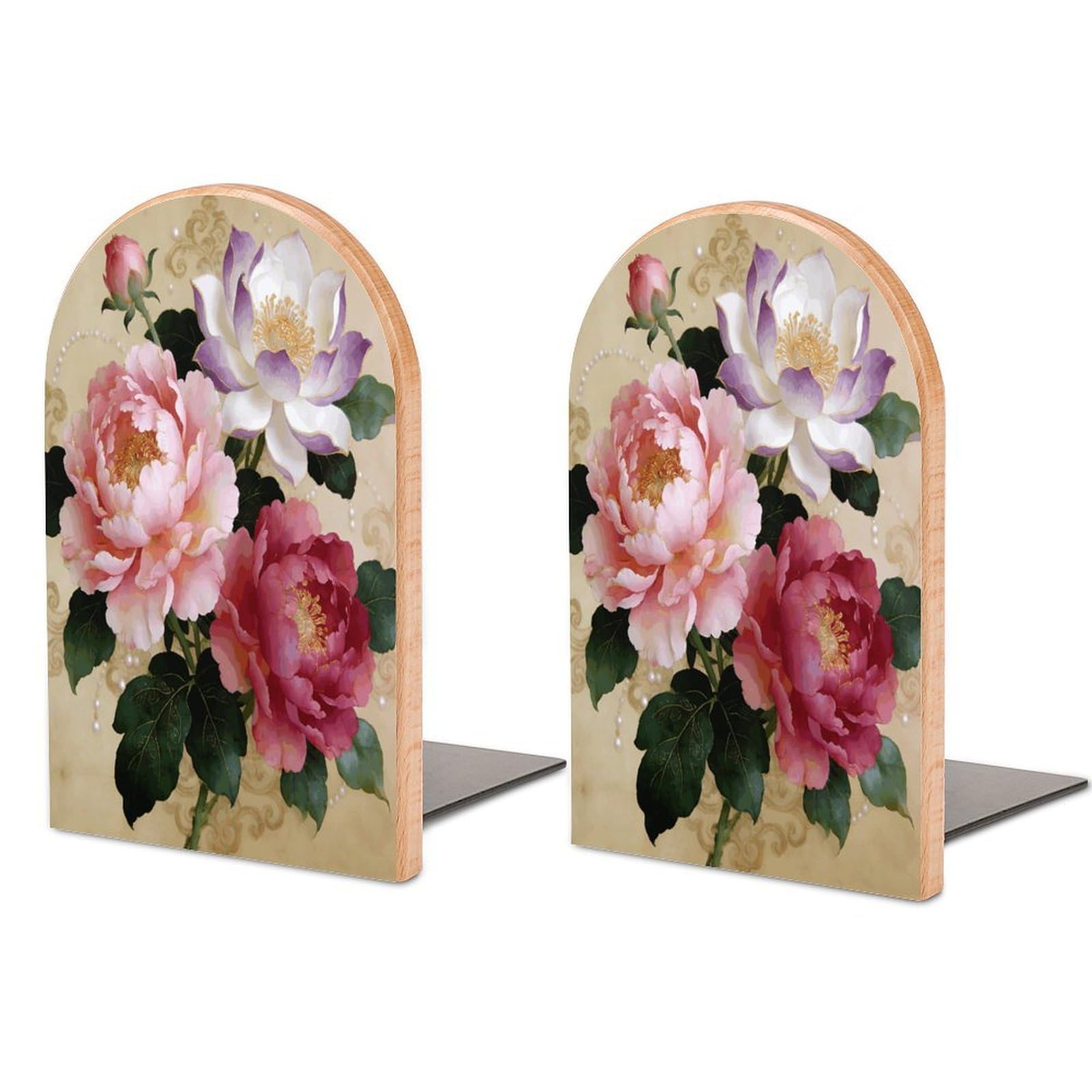 Serre-livres en bois fait main motif floral unique, le cadeau idéal pour amoureux de lecture