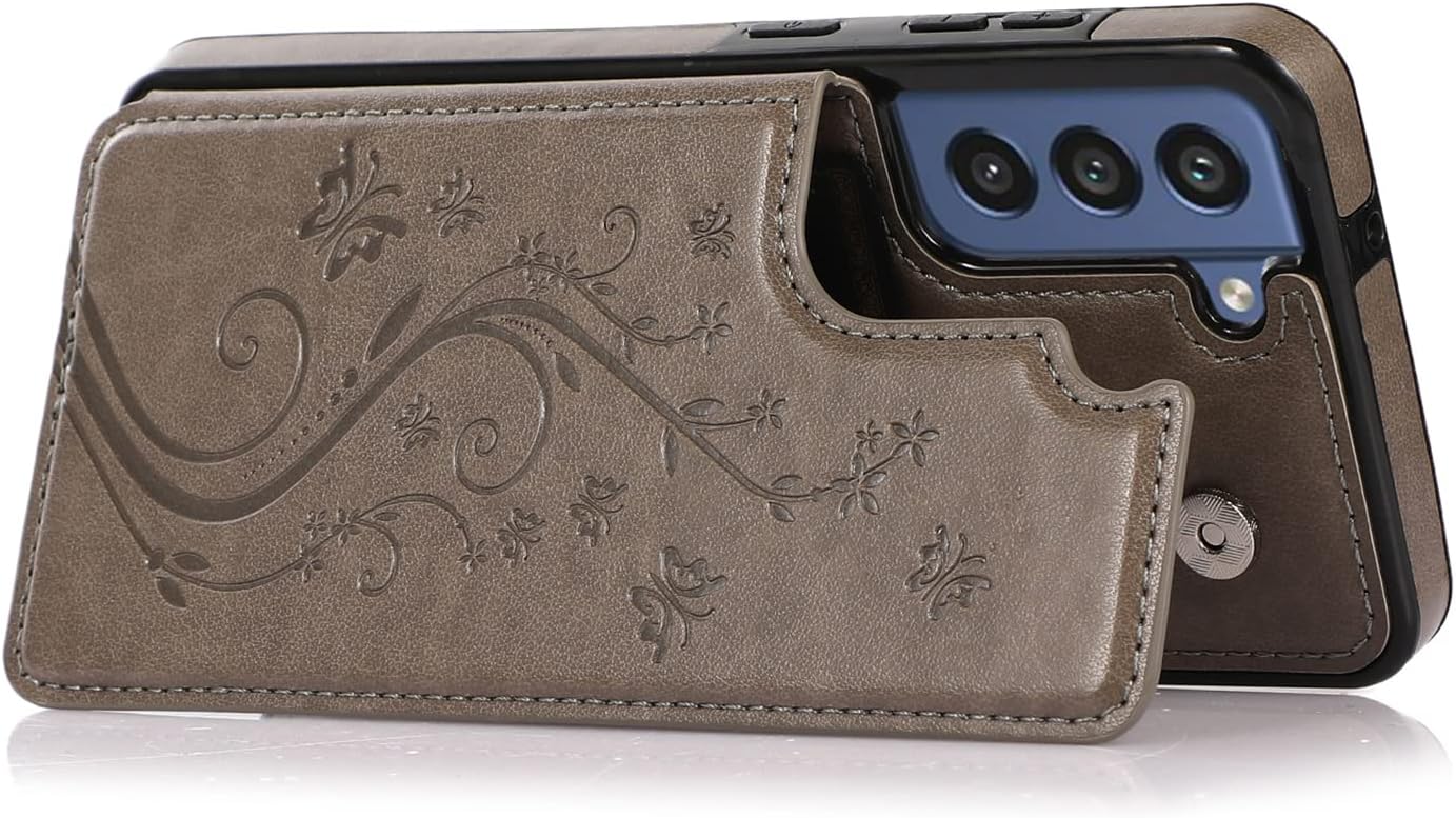 Phone Case for Samsung Galaxy S21 FE Gaxaly S 21 FE 5G with Tempered Glass Screen Protector Card Holder Wallet Cover Stand Flip Leather Cell Glaxay S21FE5G UW S21FE 21S G5 Cases Women Men Gray - Image 6