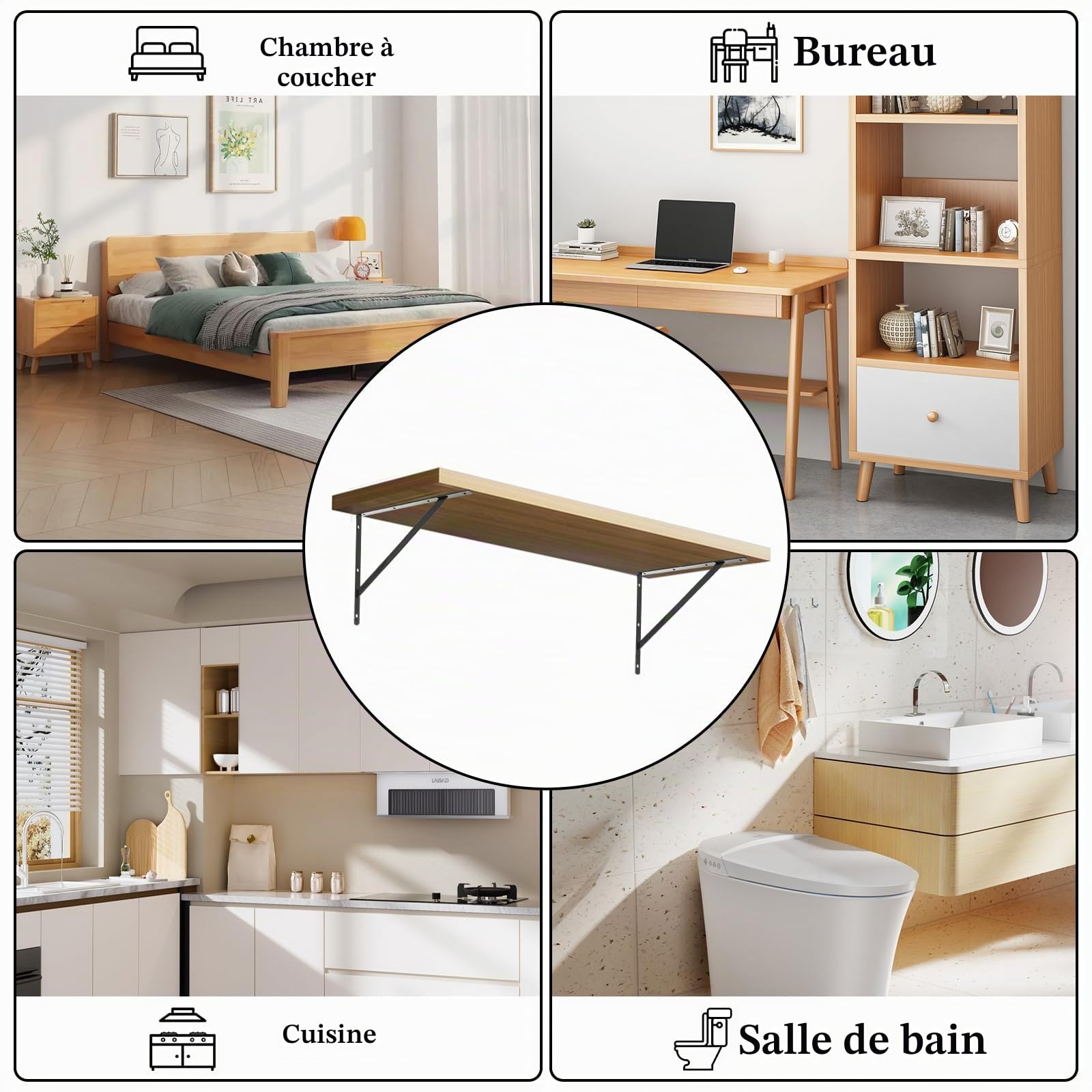 Lot de 12 supports d'étagère - 400 x 250 mm - En métal noir - Équerre pour charge lourde - Pour montage mural, établi, étagère de rangement