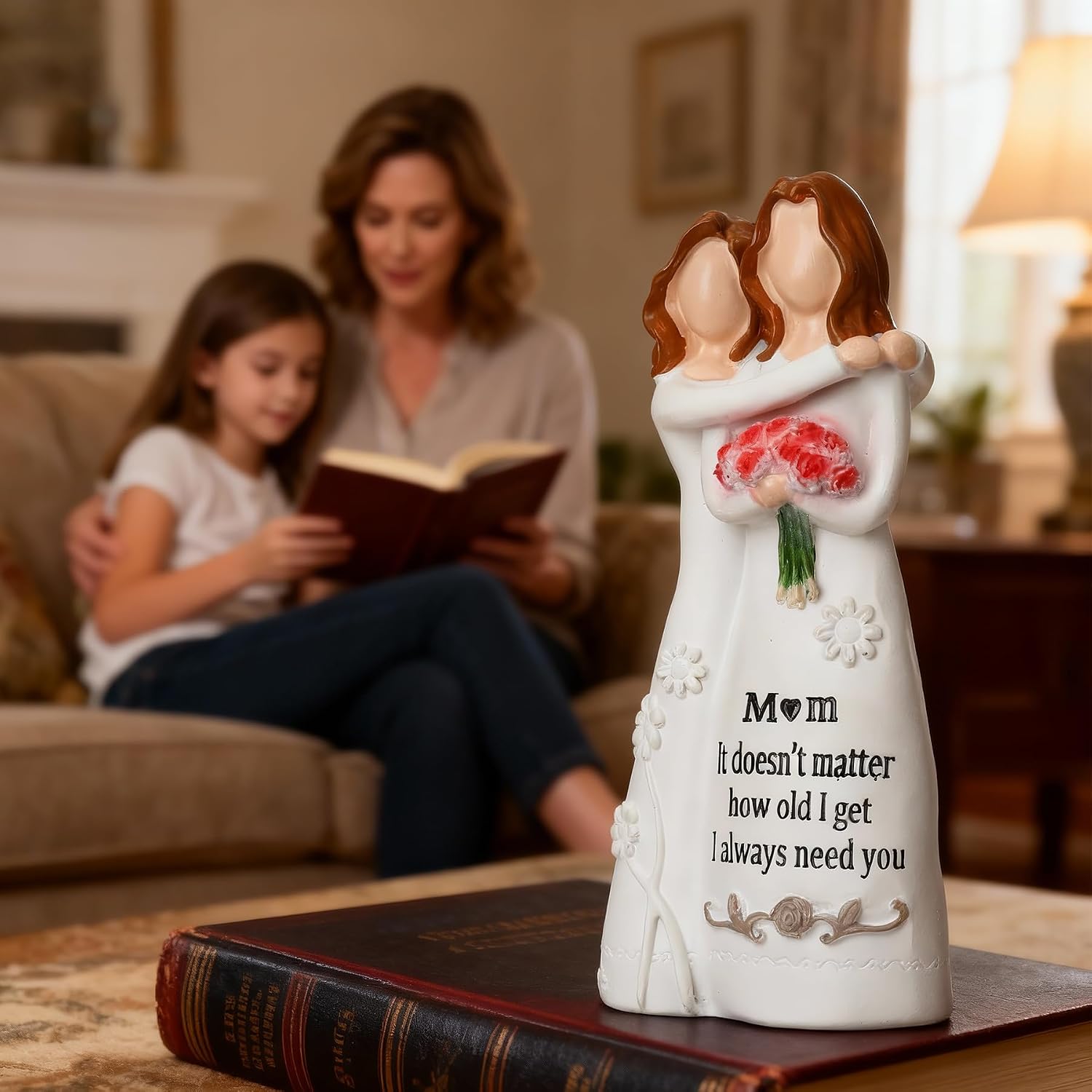 Ocosy Mother Daughter Figurine from Daughter, Sentimental Keepsake, Mom Birthday Gifts, Decorative Sculpture, Red Flower thumbnail