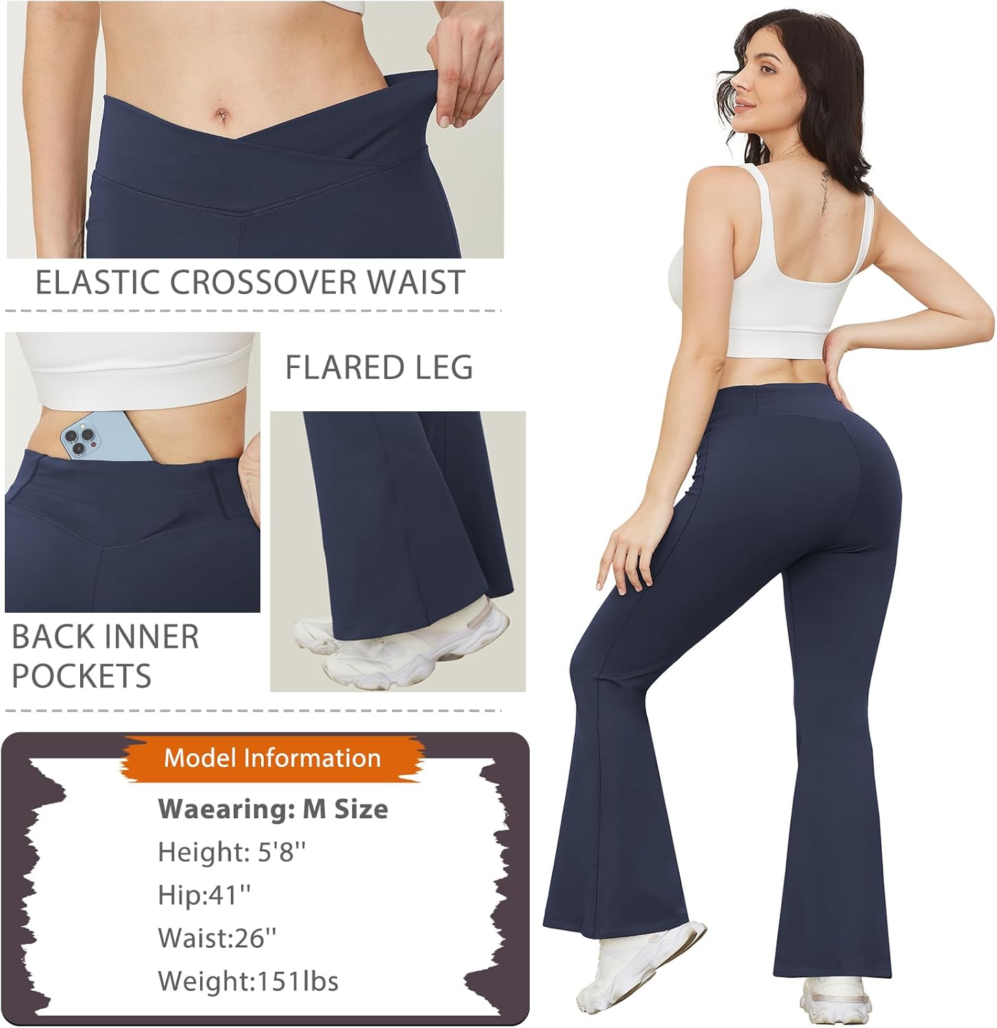 Flare Leggings for Women: Crossover High Waist & Tummy Control Yoga Pants with Back Pockets - Workout Casual Wear - Image 5