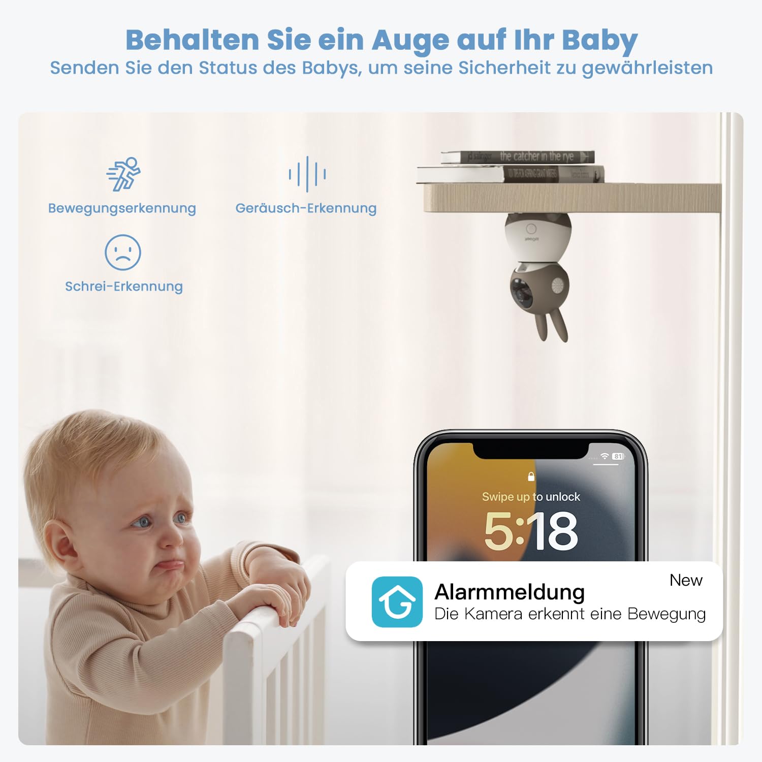 ieGeek Babyphone mit Kamera 2K 3MP, 5 Zoll WLAN Video-Babyfon mit PTZ 360°, Nachtsicht, Bewegungserkennung, App-Steuerung