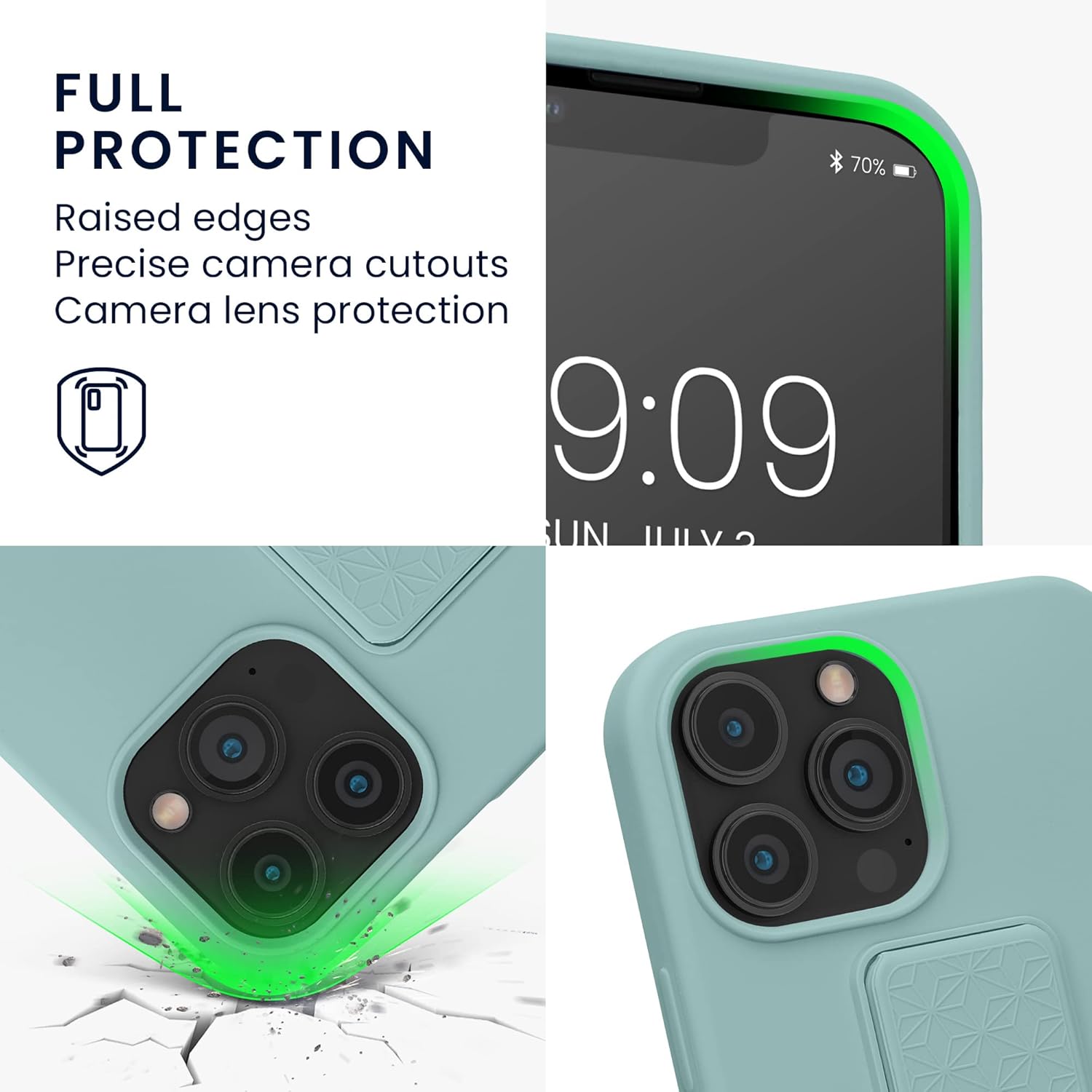 kwmobile Case Compatible with Apple iPhone 13 Pro Max - Case with Hand Strap and Stand Soft TPU Silicone Coating - Mint - Image 3