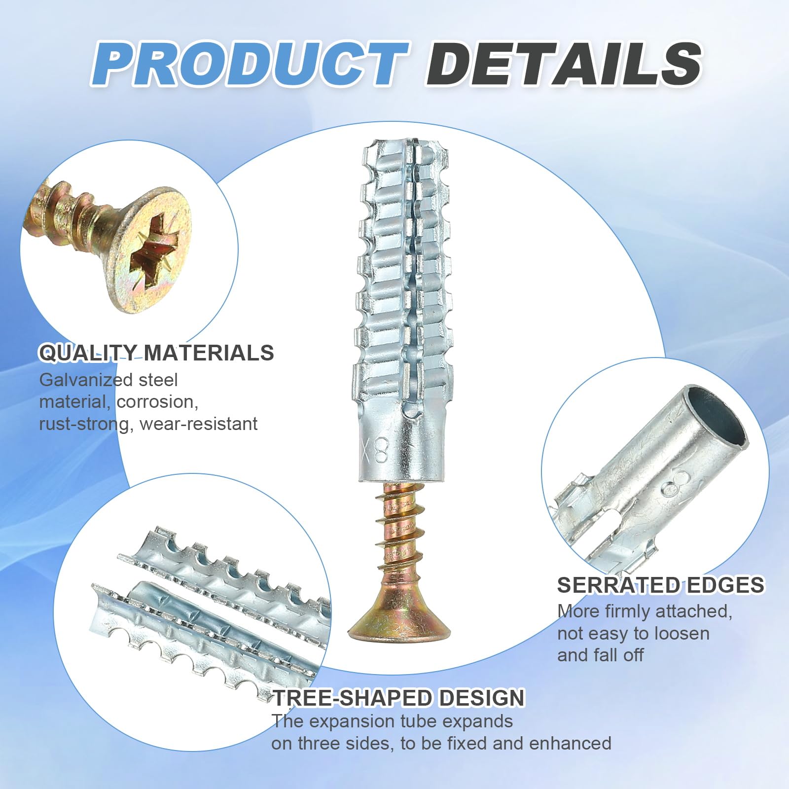 PATIKIL 20 Pcs Drywall Hollow Wall Anchors with Screws 0.24 x 1.5" - Image 3