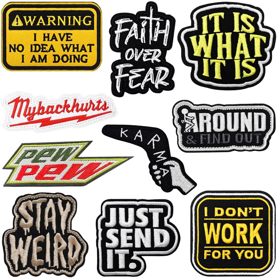 It is What It is Funny Hook Loop Patch 10 Pack,Humorous Military Tactical Embroidery Emblem Patches Accessories for Backpack Hats Uniforms Clothes Jeans Jackets Helmet Bags T-Shirts Vest Coat