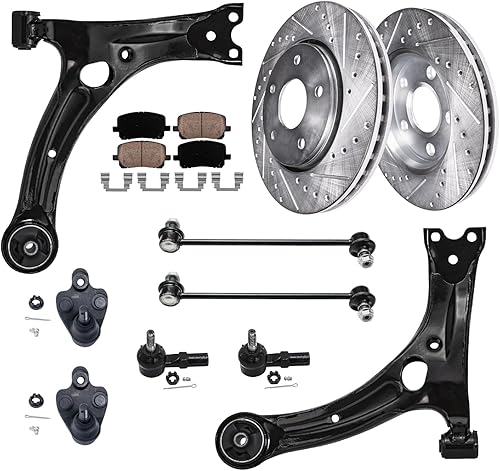 Detroit Axle - Kit de frenos delanteros para Toyota Matrix Pontiac Vibe 03-08 Rotores de freno perforados y ranurados Pastillas de freno de cerámica