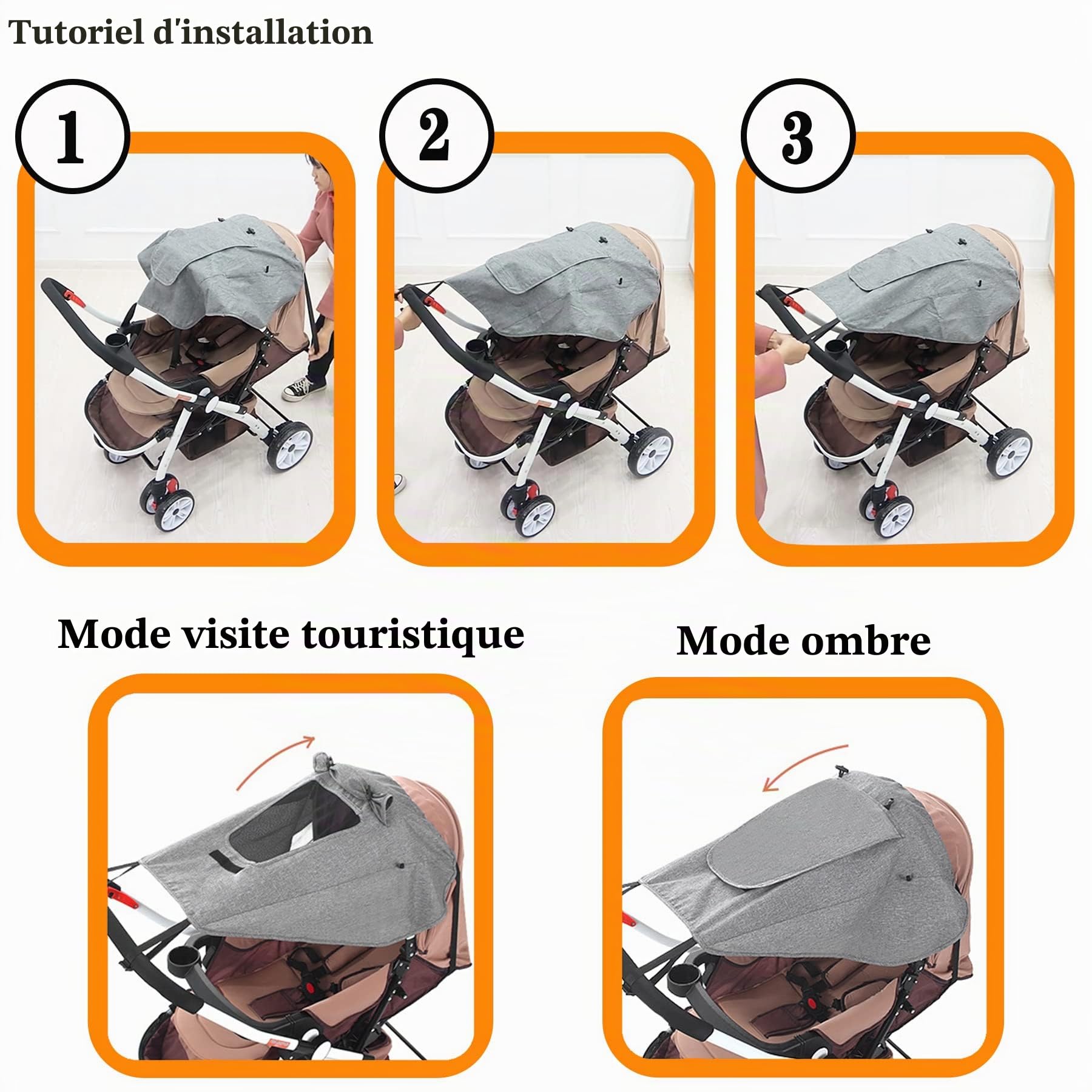 Pare Soleil Poussette Universelle,Pare-Soleil de Poussette pour Bébé vec Fenêtre,avec protection UV 50+,Maille Enroulable,Auvent à Sangle Réglable,tissu double couche avec d'ombrage extra larges