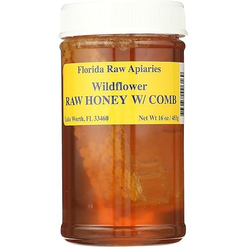 Florida Raw Apiaries | Raw and Unfiltered Wildflower Honey with Comb, 16 Ounce