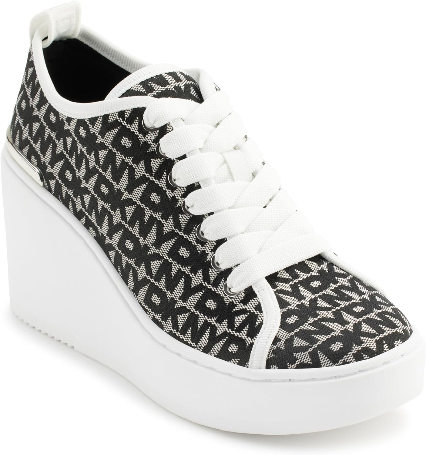 DKNY Women's Byla Logo Lace Up Wedge Sneaker