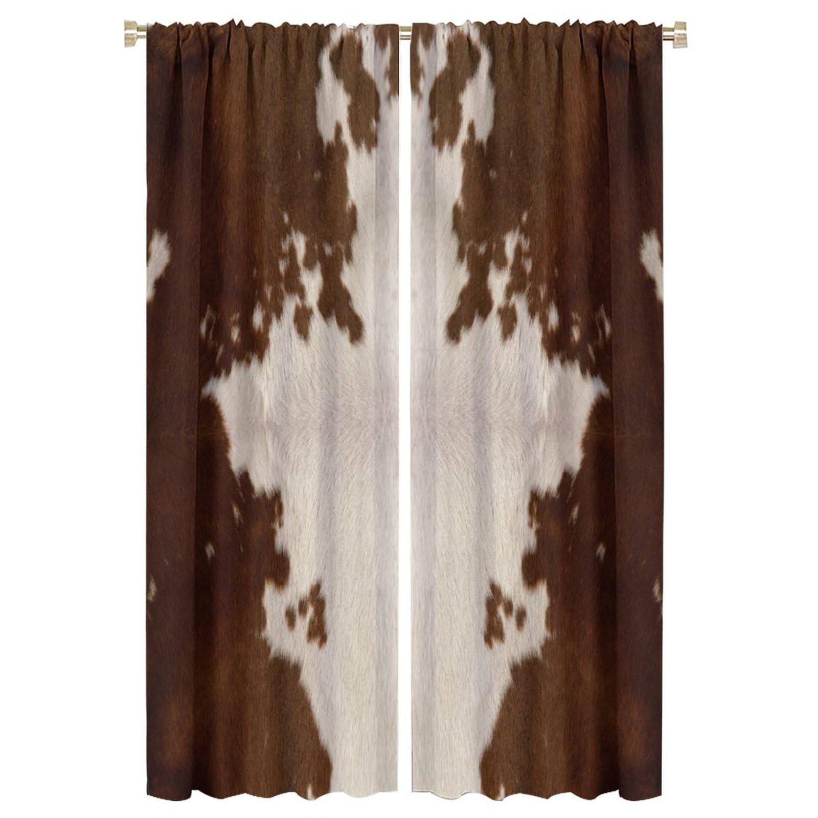 LOMADIA Cow Print Blackout Curtain, Animal Fur Brown Cowhide Western Farm Style Window Treatments Rod Pocket Curtain for Bedroom Living Room Kitchen