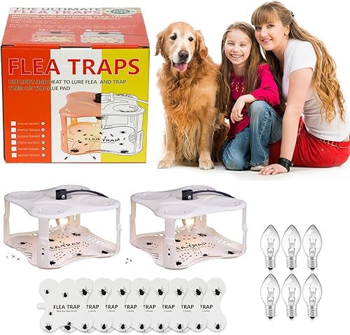 Trampa para pulgas para interiores, con 8 discos de pegamento, 6 bombillas, control de plagas, trampa natural para insectos, no tóxica, inodora,