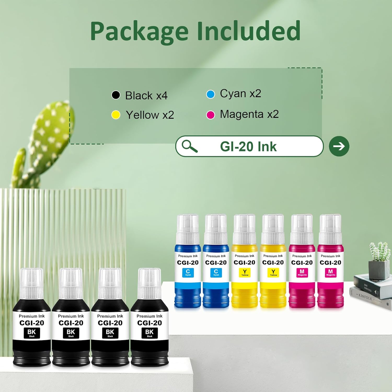 Compatible GI-20 Ink Refill Bottles G7020 Replacements for Canon GI20 Ink Refill Bottle Compatible for Canon G6020 G7020 G5020 Printers (10-Pack, 4BK/2C/2M/2Y) G6020 Printer Inks