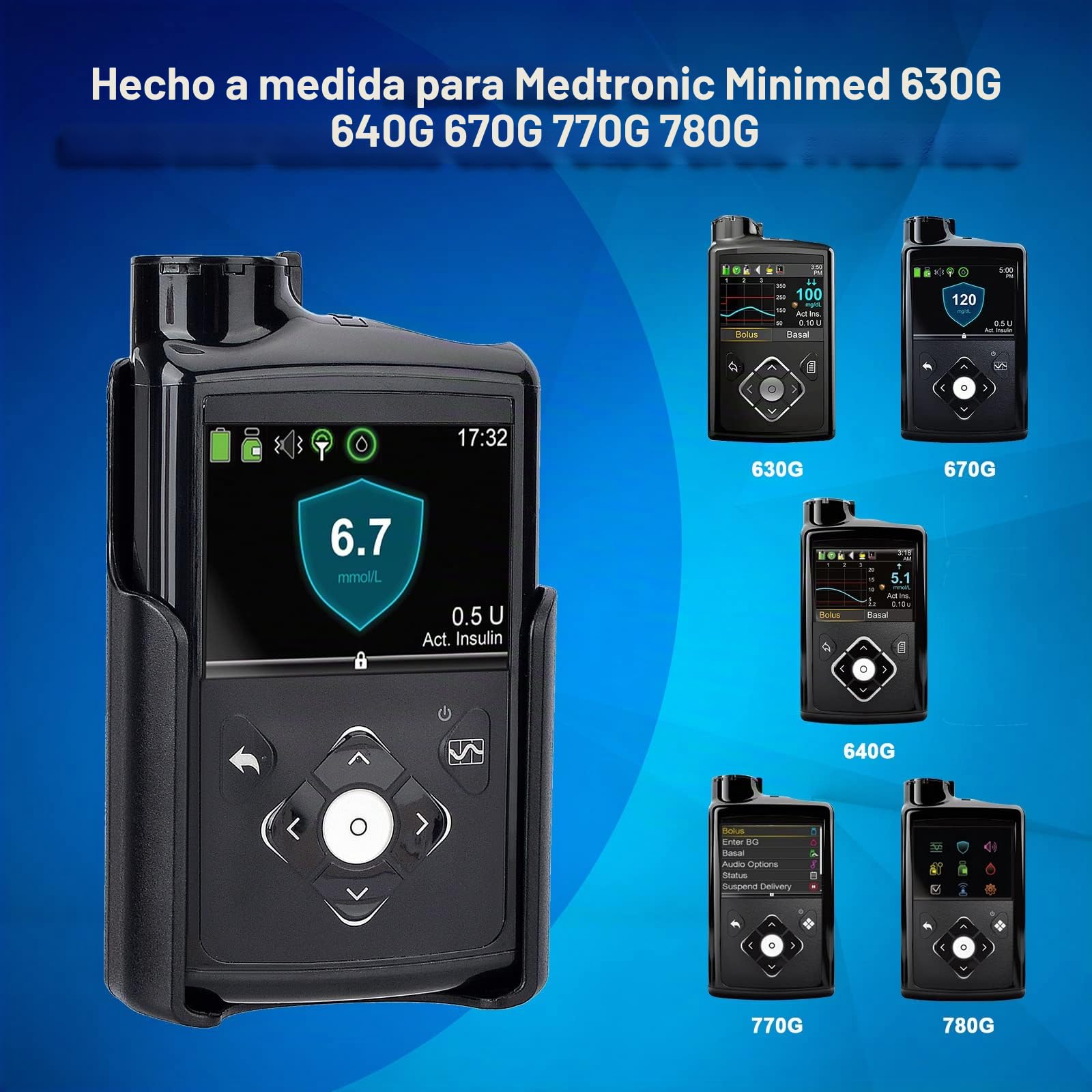 Soporte para bomba de insulina giratorio de 360°, estuche para bomba de insulina con clip para Medtronic MiniMed 630G 640G 670G 770G, clip resistente y duradero (negro)