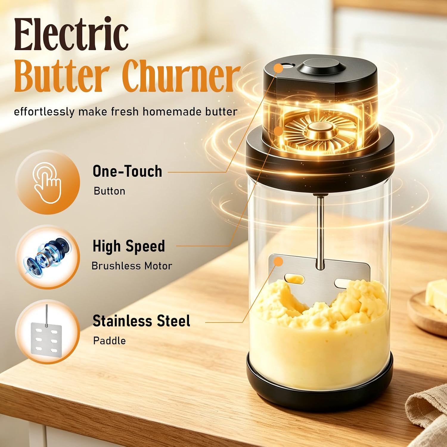 Electric Butter Churn,Fresh Butter Maker in 3-10 Mins,Kitchen Gadgets