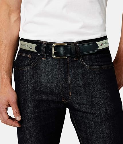 Miniatura 5 de Tommy Hilfiger - Cinturón de tela con incrustaciones de cinta para hombre con hebilla de un solo diente Negro/Natural, Negro/Azul marino, Crema/Azul