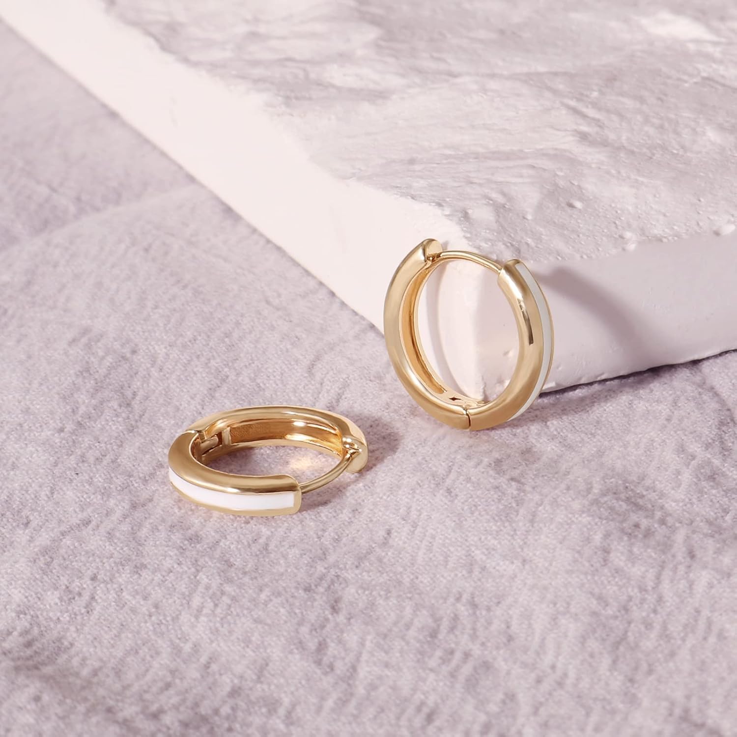 8YEARS 18K Gold Plated Enamel Huggie Earrings for Women, Dainty Small Hoop Earrings, Black White Purple Blue Enamel Hoop Earring, Gold Hoop Earrings Gifts for Her - Image 5