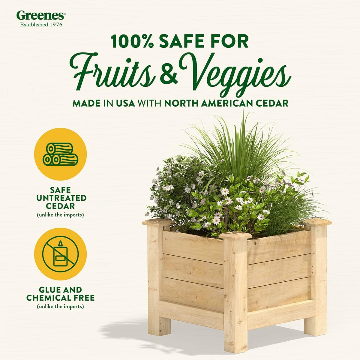 Greenes Fence Premium Cedar Elevated Planter, 16" x 16" x 17" (3/4" Thick) - Made in USA with North American Cedar