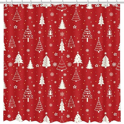 Miniatura 10 de MEHOFOND Cortina de ducha de árbol de Navidad, cortina de ducha de invierno con patrón de copo de nieve para decoración de baño, cortinas de baño