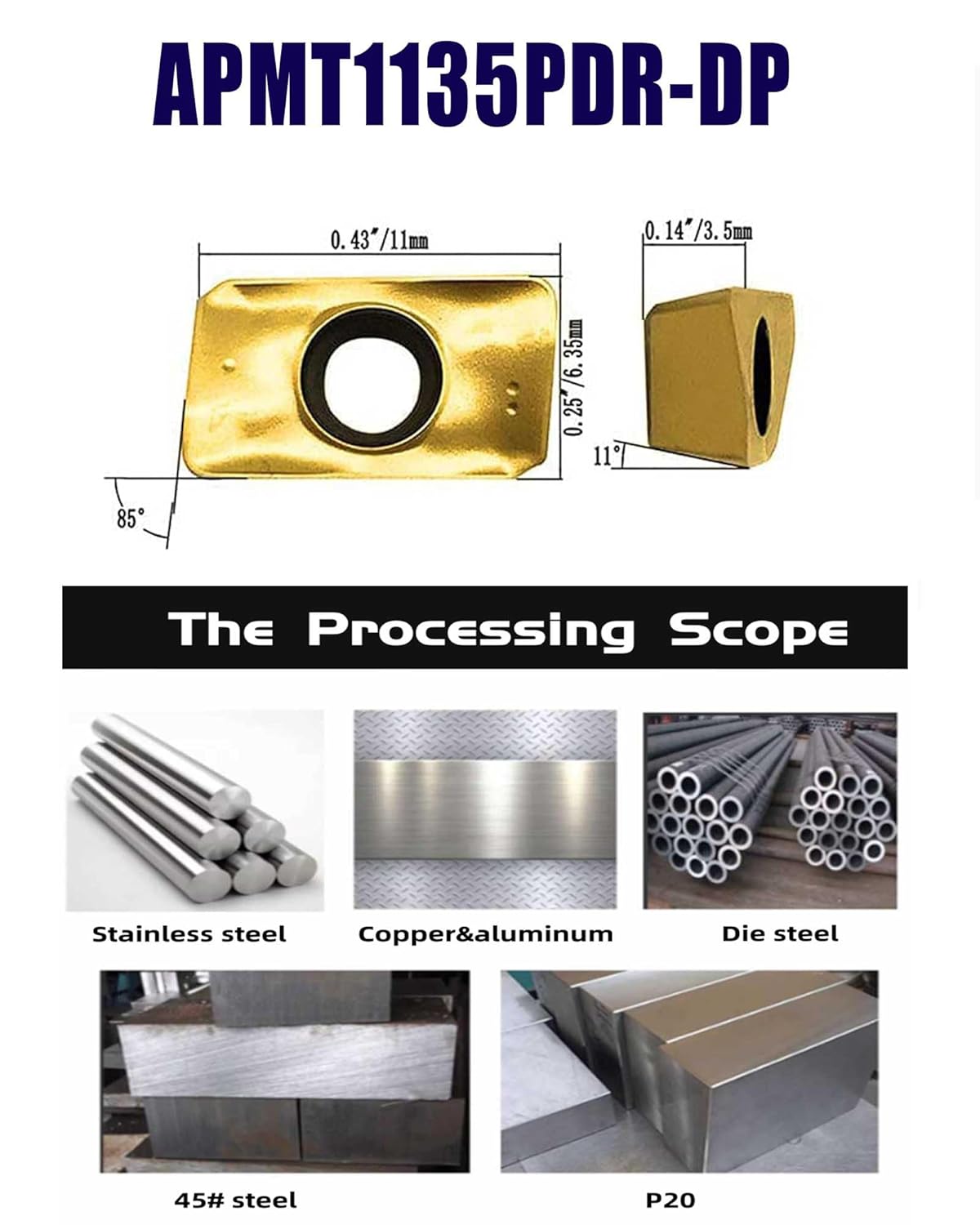GBJ APMT1135 Indexabler Face Milling Inserts with 90 Degs Square Shoulder Indexable Milling Tool Holder 1/2in Shank for Steel Cutting Semi-Finishing (3/8in milling Holder+1pc APMT1135)