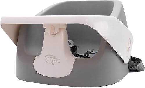 BabyDam SpongePod Baby Feeding Chair, Dining and Booster Seat for Babies and Toddlers, Easy to Clean with Removable Tray - Grey/White