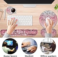 Vista 3 de Reposamuñecas para teclado + alfombrilla para mouse + reposamuñecas para mouse + posavasos, espuma viscoelástica ergonómica, juego de 4 alfombrillas