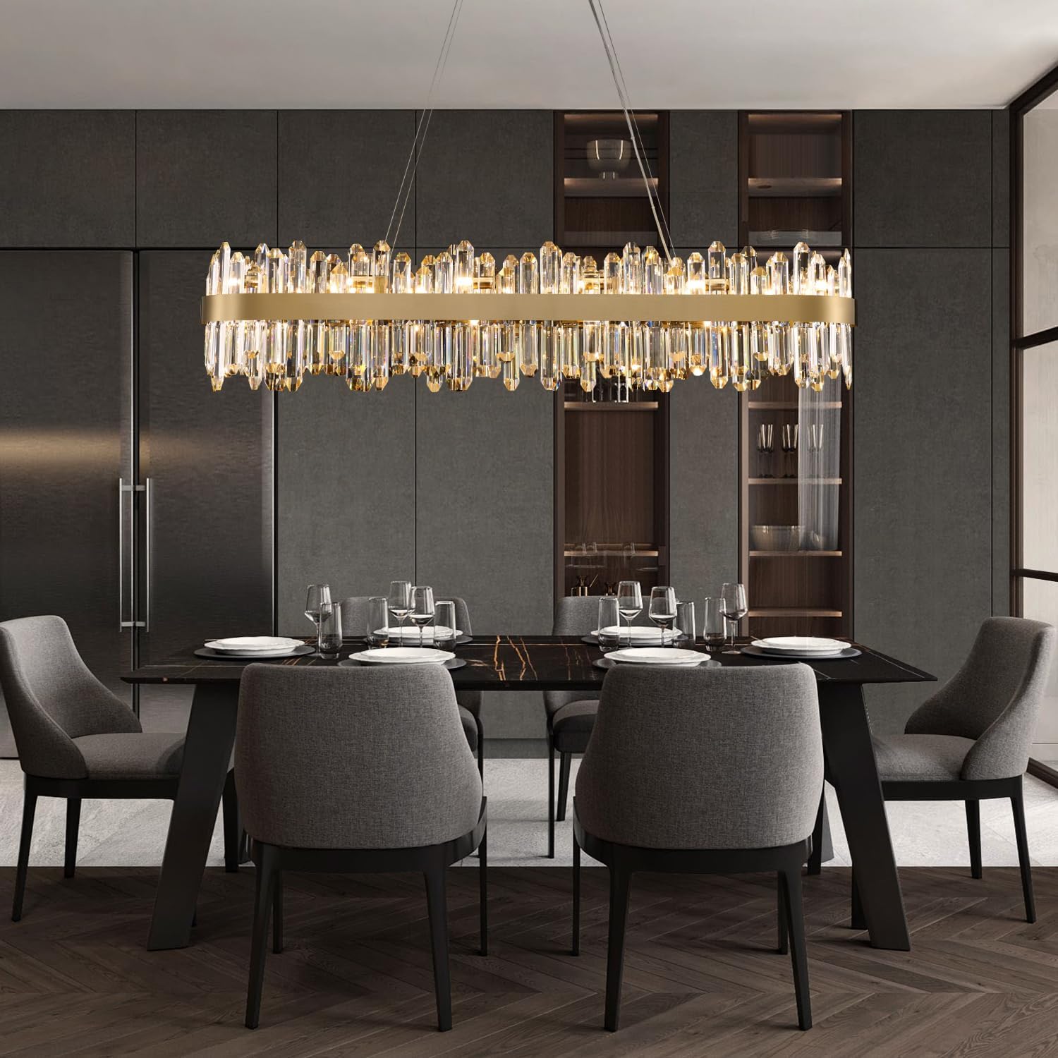 Gold Oval Crystal Chandelier L45.3 inch, 24-Lights Gold Chandeliers Modern Crystal Chandelier Pendant Light Fixture G9 Lights Pendant Ceiling Light for Dining Living Room Kitchen Island