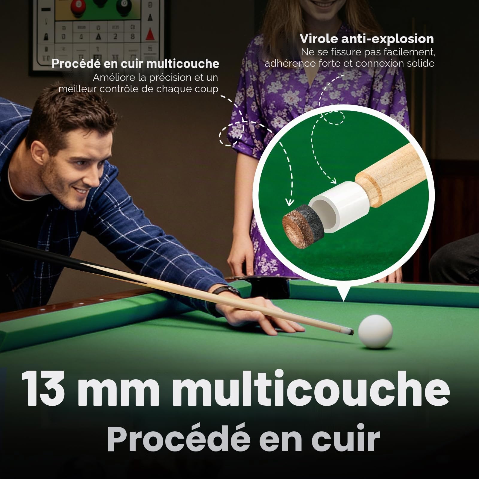 Lot de 2 ou 4 queues de Billard de 567 g pour Adultes 91,4 cm, 106,7 cm, 121,9 cm, 147,3 cm, bâtons de Queue de Billard avec Pointe en Cuir de 13 mm pour Enfants ou débutants, 14/16/18, 538,6