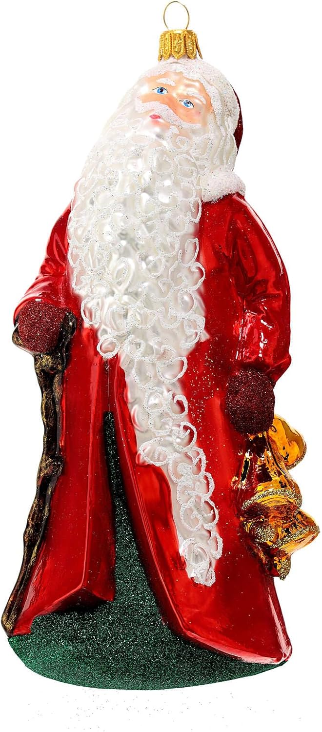 Santa Claus with Bells Christmas Tree Ornament Blown Glass