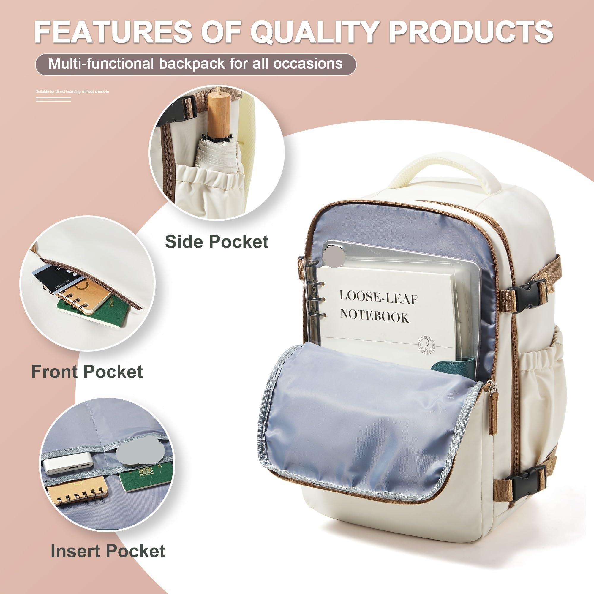 Bolsa De Cabina Mochila de viaje for avión de cabina, equipaje de mano, mochila de cabina, equipaje de mano for hombres y mujeres, bolsas for ordenador portátil de 15,6 pulgadas Para Viajar(Black)