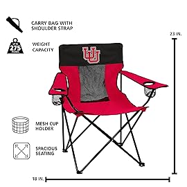 Logo Brands NCAA Utah Utes Elite Portable Chair - Premium Outdoor Chair with Cup Holder, Powder-Coated Steel Frame, Lightweight and Portable for Tailgating,and Sporting Events