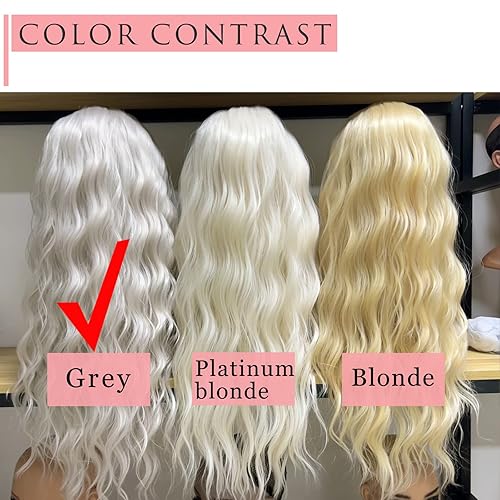 Miniatura 6 de Peluca de ondas sueltas color blanco ceniza, peluca sintética con encaje frontal, gris, plateado, ondulado, resistente al calor, abuelitos