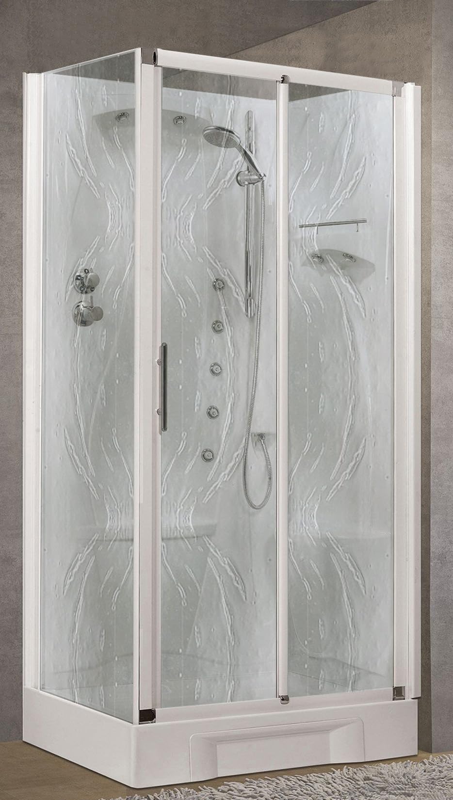 Novellini New Holiday 2P+F Idromassaggio 100x70 cm Cabina Doccia Bagno Multifunzione Apertura 1 Anta Scorrevole Seduta Destra Miscelatore Termostatico Vetro Aqua Profilo Bianco Doccetta Altezza 206 cm