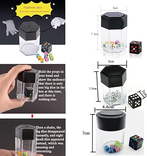 Miniatura 3 de Magic (3 piezas) Explode Explosion Dados, Trucos de magia fáciles para niños, accesorio mágico, novedad, juguete divertido de primer plano, broma de