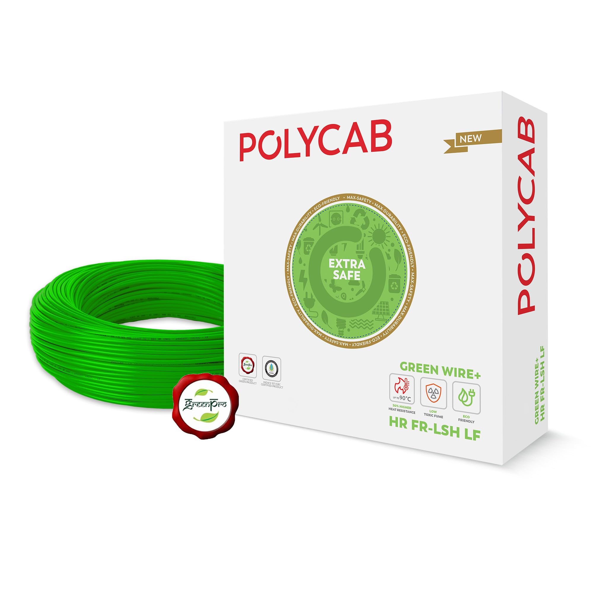 Polycab Green Wire+ 90M coil |1 SQ MM|Heat resistant upto 900 C | Low smoke | Low toxic fumes | GreenPro certified | 99.97% high purity copper | Rodent protection | Eco friendly (Green)-image-37
