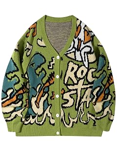Kissonic Womens Dinosaur Sweater Vintage Button Down Unisex Casual Letter Cute Kintted Cardigan