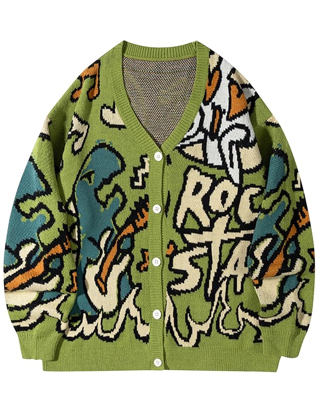 Kissonic Womens Dinosaur Sweater Vintage Button Down Unisex Casual Letter Cute Kintted Cardigan